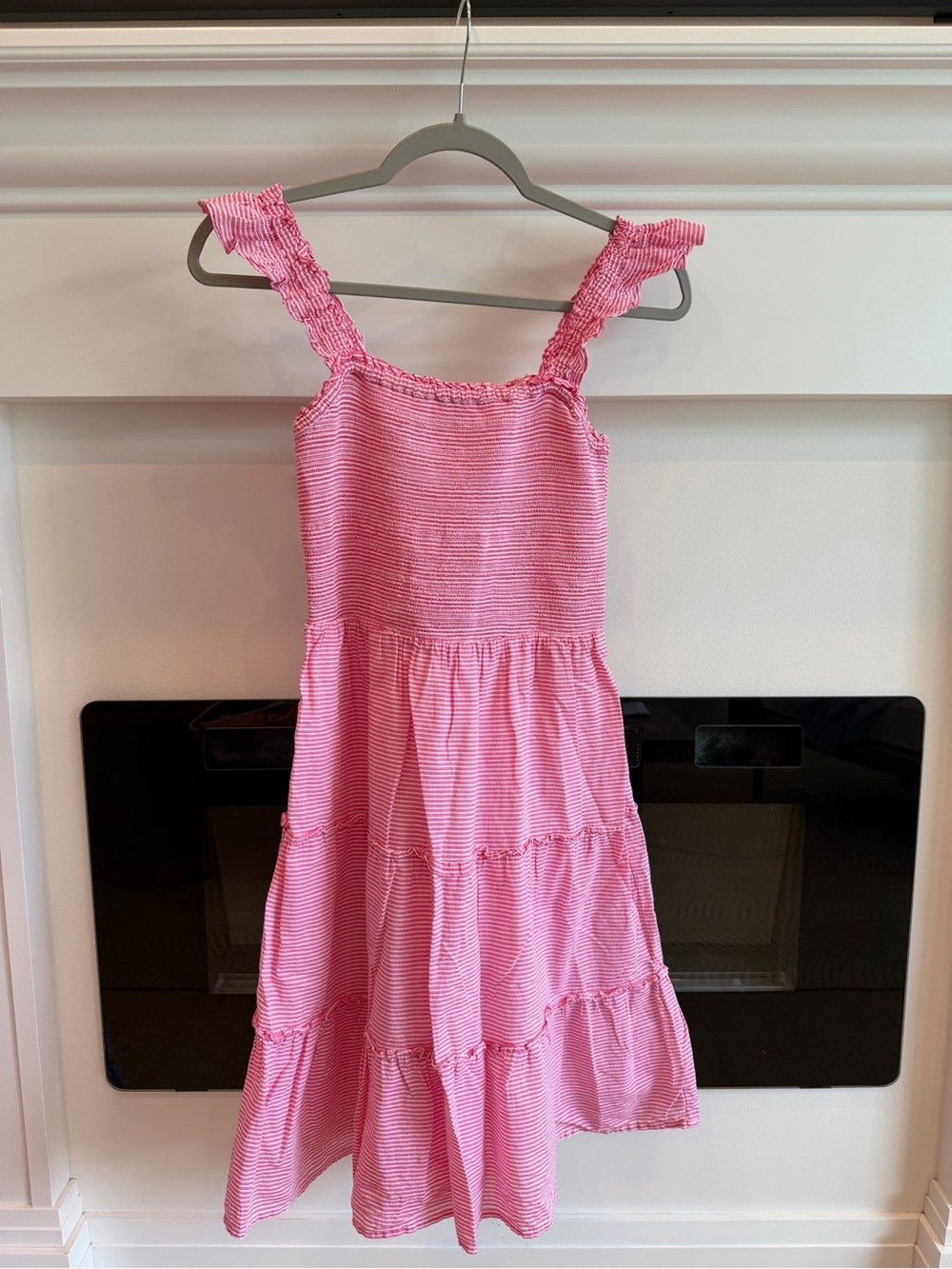 J. Crew Pink Smocked Strap Tiered Mini Dress